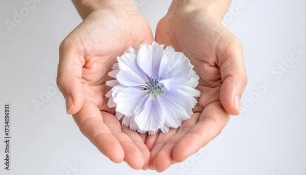 Fototapeta 手のひらに乗せた花