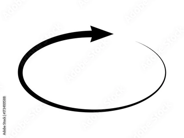 Fototapeta Circular arrow, black silhouette isolated on a white background, oval repetition pattern, vector. Direction, movement in a circle, repetition. Graphic element, flat design. Icon, arrow sign