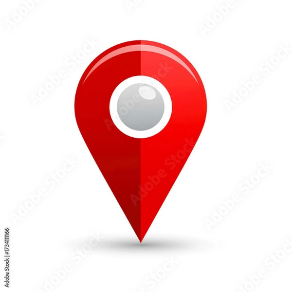 Fototapeta Vibrant Red 3D Location Marker Icon with White Center, Represent