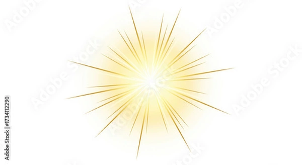 Fototapeta A striking bright golden flash of light with radiant rays and soft yellow glare effect, isolated on a clean white background.