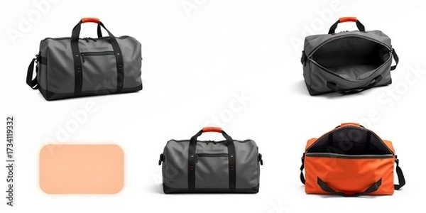 Fototapeta Duffle bag template mockup, showcasing various angles and zipper details,  material,  shoulder