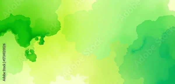 Fototapeta Lush, vibrant green watercolor wash with subtle texture and soft edges,  background,  spring