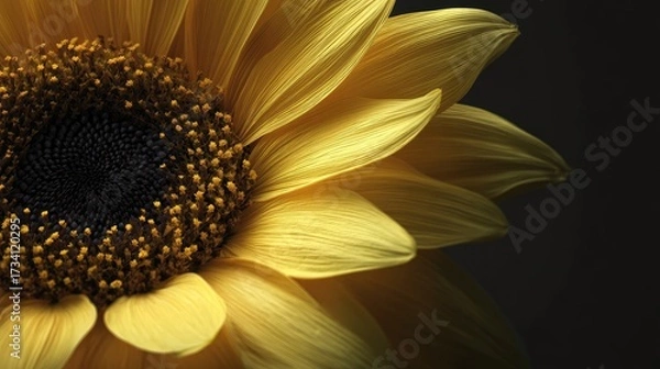 Obraz Close-up sunflower, vibrant yellow petals, dark background