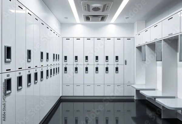 Fototapeta Sleek minimalist locker room with modern fixtures and ample storage,  health,  luxury