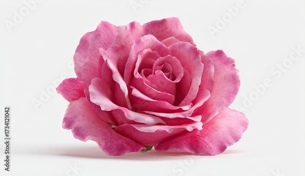 Obraz Single pink rose, close-up,  soft focus.  A vibrant pink rose,  with delicate petals,  is centered against a plain white background.  The rose's form is clearly visible