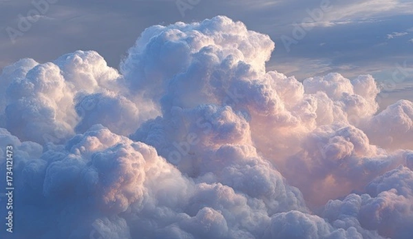 Obraz Massive cumulus clouds illuminated by sunset hues