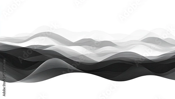 Obraz Abstract grayscale landscape of layered, wavy ridges
