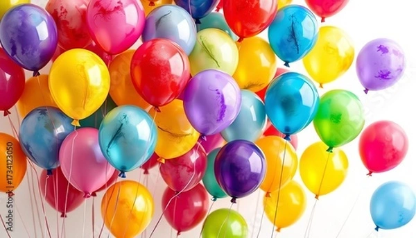 Fototapeta Watercolor painting of colorful balloons floating against a white background,  graphic,  background