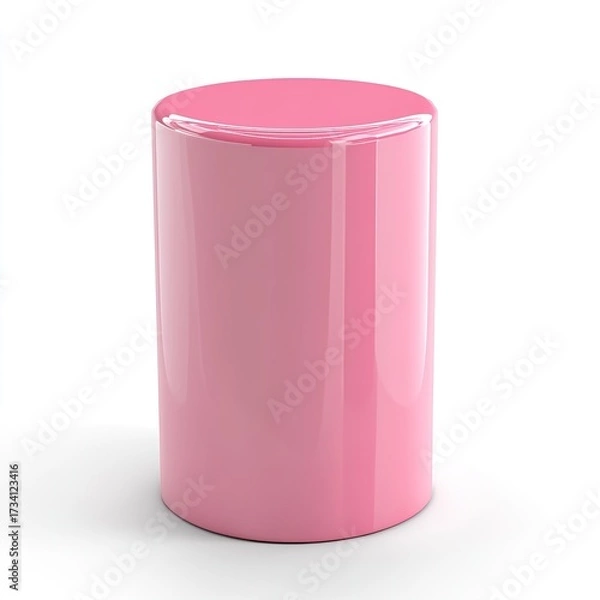 Obraz A glossy, cylindrical object, a vibrant, light-pink hue, stands on a plain white background.  It's smooth and rounded, with no visible seams or details