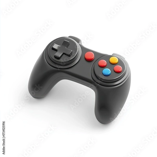 Fototapeta Black game controller, isolated on white.  Colorful action buttons