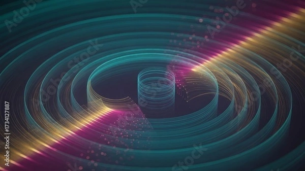 Fototapeta Acoustic waves represent an abstract conceptualization of undulating circular formations. This image is generated through digital means.