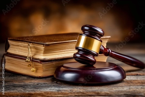Fototapeta Gavel and old law books representing justice system