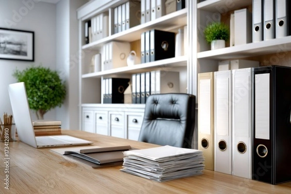 Obraz Professional home office setting with desk and organized files