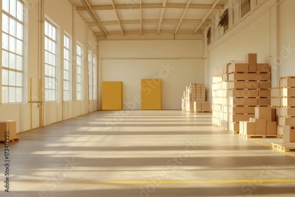 Obraz Empty industrial warehouse storage space with boxes