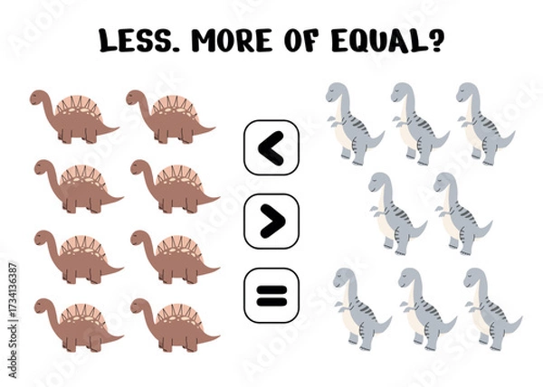 Fototapeta Fun Math Worksheet with  Dinosaurs for Early Learning