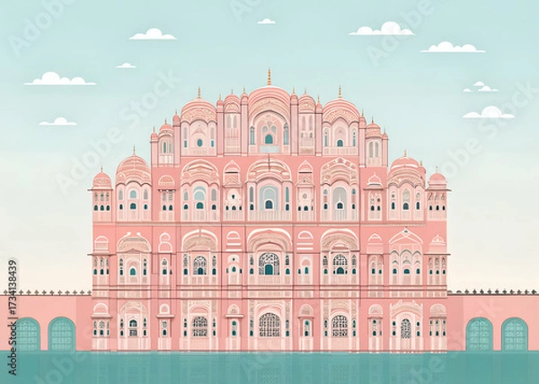 Fototapeta Modern minimalist design of Hawa Mahal in Jaipur