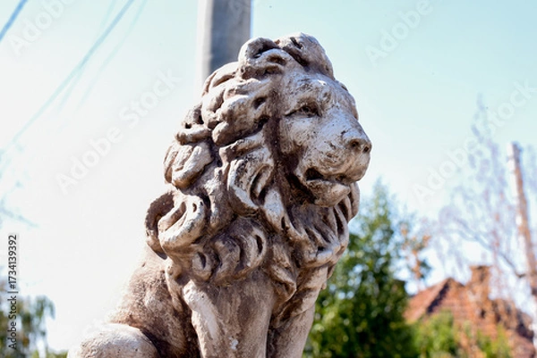 Obraz lion statue at sunset