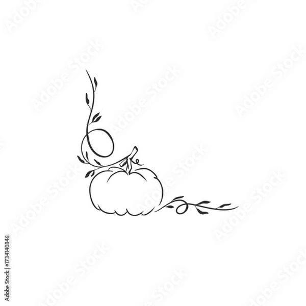 Fototapeta Hand drawn abstract vector graphic illustration outline with stylized line halloween autumn pumpkin design .Trendy modern doodle sketch halloween drawing concept.Vector line nature sketch symbol.