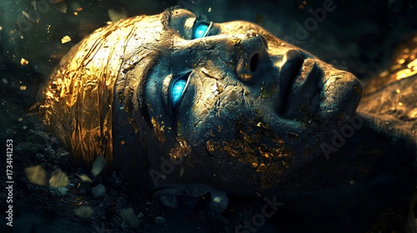Fototapeta 光る瞳を持つ黄金のファラオの棺