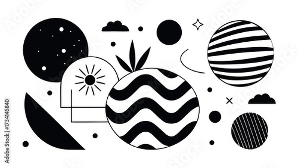 Fototapeta Minimalist abstract geometric patterns in black and white
