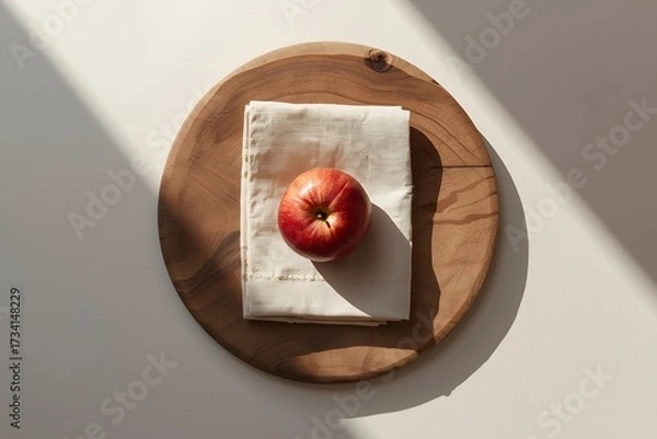 Fototapeta Minimal Still Life Flatlay with a Single Ripe Red Apple
