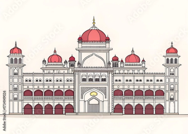 Fototapeta Simplified minimalist art of Mysore Palace, bold symmetry