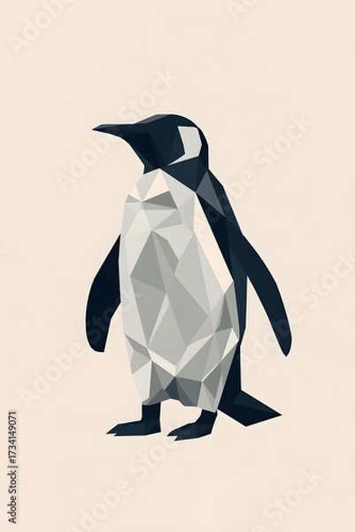 Fototapeta Stylized Polygon Penguin Silhouette in Geometric Origami Style for Modern Vector Design