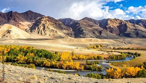 Obraz Mountain valley with autumnal river