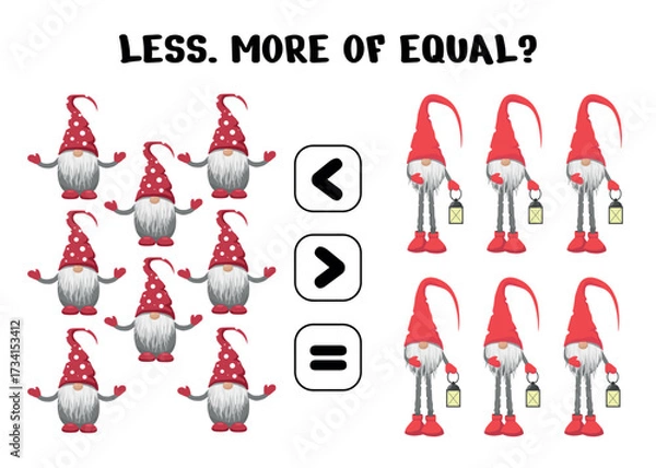 Fototapeta Holiday Counting Activity with Cute Gnomes Less More Equal