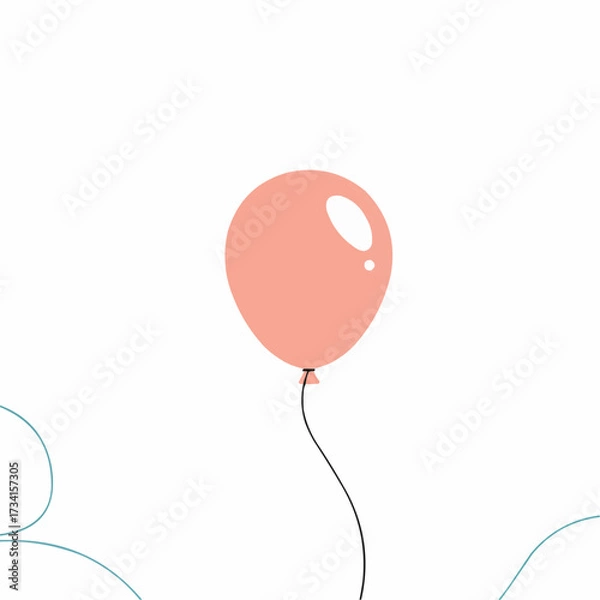 Obraz Pink balloon floating on string against plain white background  
