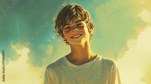 Fototapeta 爽やかに笑う少年のポートレート
