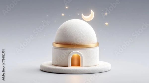 Fototapeta 3D isometric illustration of whimsical dome structure featuring crescent moon and stars, creating serene and enchanting atmosphere