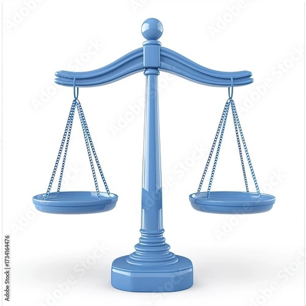 Obraz A light-blue, stylized balance scale, isolated on white.  The scale features curved arms, a central, tall pillar, and two shallow, round bowls