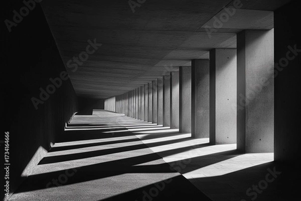 Fototapeta Exploration of light and shadow in a curving tunnel at midday