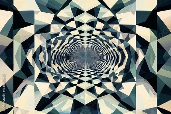 Fototapeta Layered symmetrical polygons create an intricate design featuring warm and cool tones