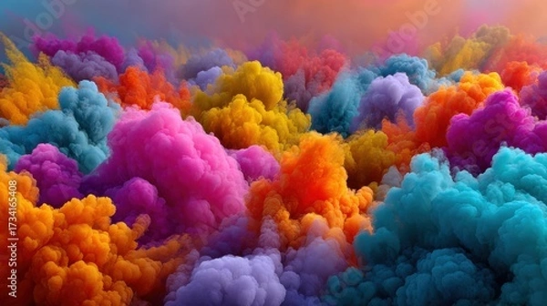 Fototapeta Vibrant Clouds of Color in a Festive Holi Celebration Scene