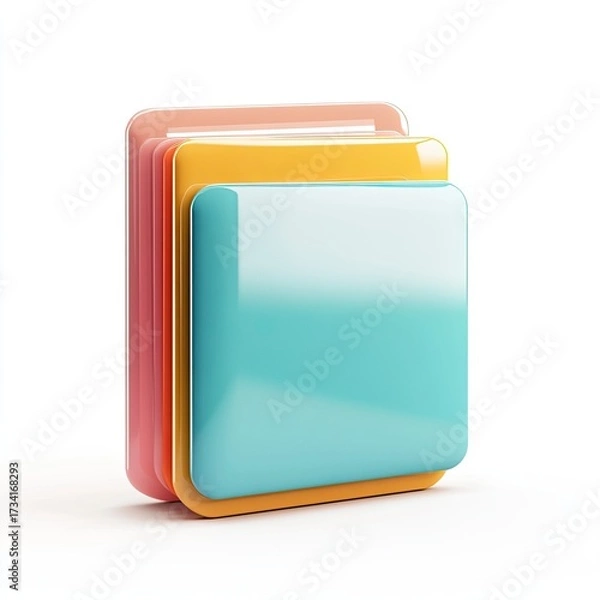 Obraz Colorful, layered, square shapes stacked vertically, glossy surfaces,  isolated on white background