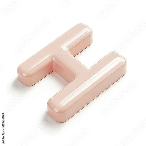 Obraz Light peach-colored capital letter H, 3D rendered, glossy surface, isolated on white