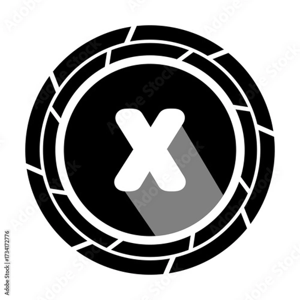 Obraz Black and White Circle X Icon with Shadow. Cancel or Close Symbol
