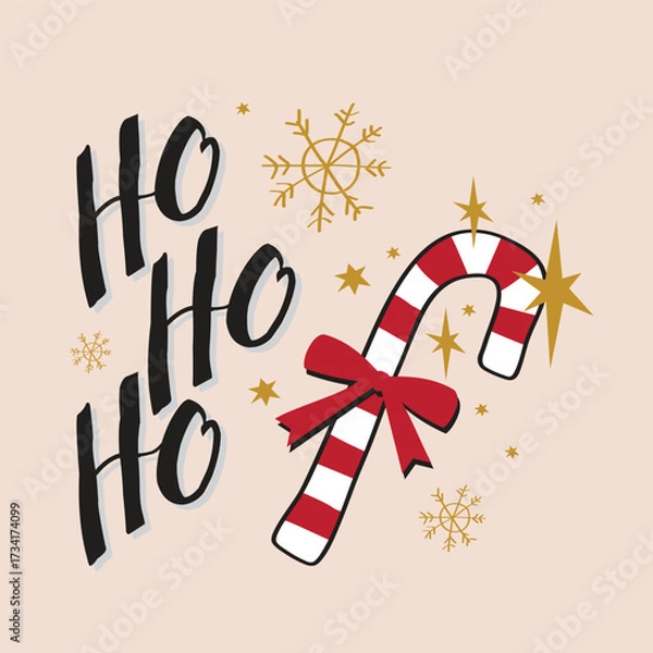 Fototapeta hohoho merry christmas santa claus saying with candy cane ornament