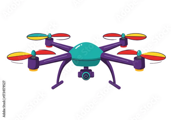 Obraz カラフルなプロペラが特徴的なドローン、モダンなデザインで空を飛ぶイメージ、テクノロジーの進化