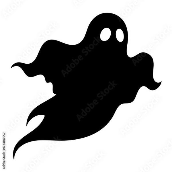 Fototapeta Silhouette of floating ghost with wavy shape isolated on white background