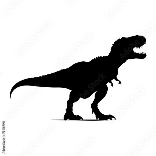 Fototapeta Black silhouette of a tyrannosaurus rex dinosaur standing on two legs isolated on transparent background