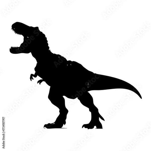 Fototapeta Black silhouette of a tyrannosaurus rex dinosaur standing on two legs isolated on transparent background