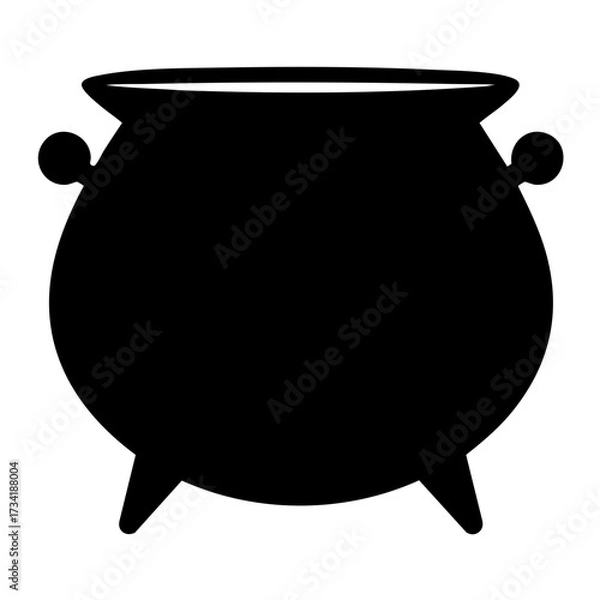 Fototapeta Black silhouette of witch cauldron with rounded body and three legs isolated on transparent background
