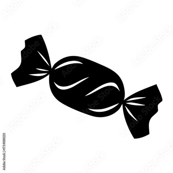Fototapeta Black silhouette of wrapped candy with twisted ends isolated on transparent background