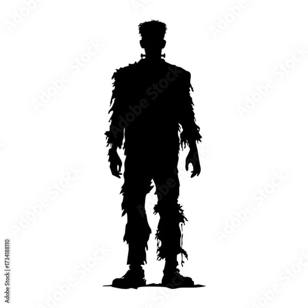 Fototapeta Black silhouette of Frankenstein monster standing upright isolated on transparent background