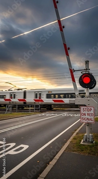 Fototapeta Train Crossing at Sunset.