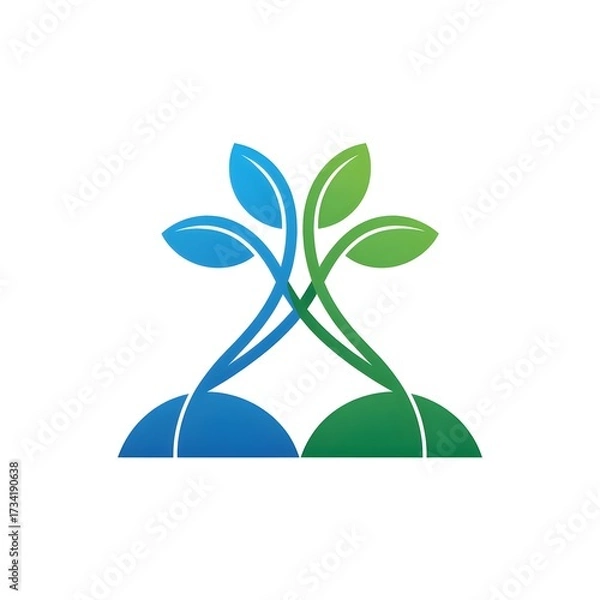 Fototapeta Abstract plant logo design featuring intertwined blue and green leaves a minimalist vector illustration for eco-friendly branding