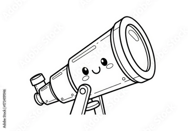 Fototapeta Cute Cartoon Eyepiece Telescope with Happy Face and Simple Design for Kids and Family Fun